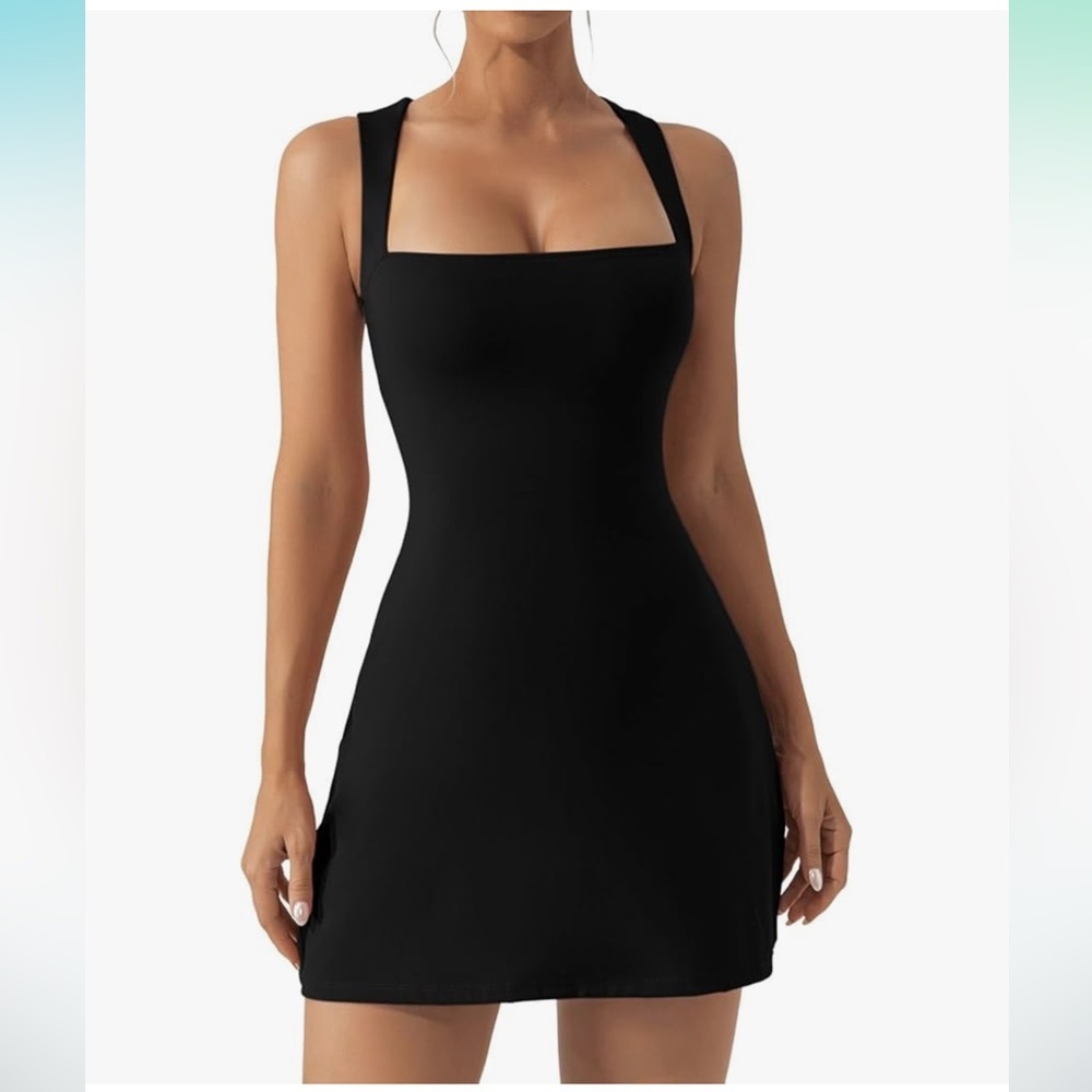 QINSEN Square Neck Bodice Dress Sleeveless Tank Top Stretch Flare Mini Dresses